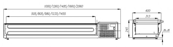 Витрина холодильная для ингредиентов Полюс A40 SM 1,6 с крышкой 0430 (Carboma VT3-G с крышкой)