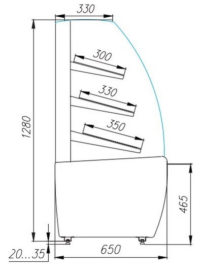 Витрина кондитерская Полюс K70 N 1,3-2 Bread 0012-0109 без стекла (Хлебная 1,3 Сarboma)